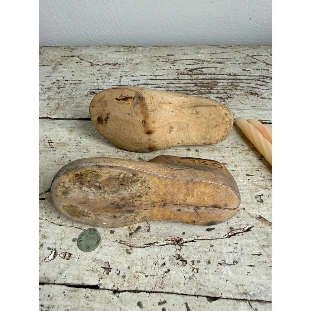 Vintage Wooden Shoe Last Candle Holders Child Size 4.5in Cobbler Forms